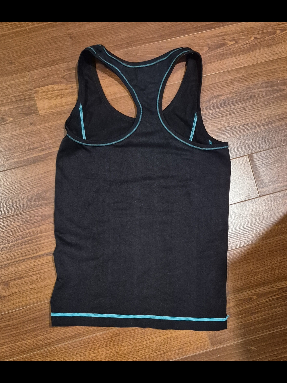 Black Racerback Tank with Teal Contrast Piping - Picture 3 of 3